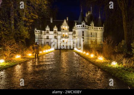 Frankreich, Indre et Loire, Loire-Tal, das von der UNESCO zum Weltkulturerbe erklärt wurde, Azay-le-Rideau, Azay-le-Rideau Schloss Weihnachten auf der Burg Stockfoto