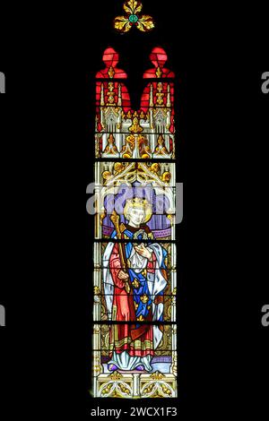 Frankreich, Mosel, delme, St. Die 1859 erbaute Kirche Germain im neogotischen Stil, Buntglasfenster, das St. Louis darstellt Stockfoto