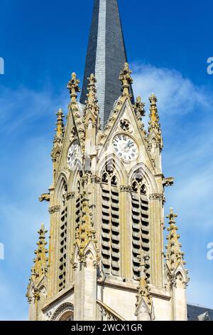 Frankreich, Mosel, delme, St. Germain Kirche im Jahre 1859 im neogotischen Stil erbaut, der Glockenturm Stockfoto