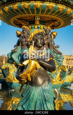 Frankreich, Paris, von der UNESCO zum Weltkulturerbe erklärt, Place de la Concorde, der Meeresbrunnen von Jacques Hittorf Stockfoto