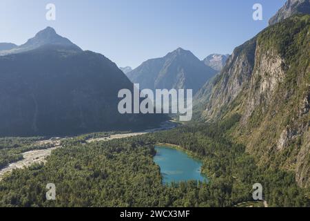 frankreich, Isere (38), Oisans, Buclet-See, Le Bourg-d'Oisans, Nationalpark Ecrins (aus der Vogelperspektive) Stockfoto