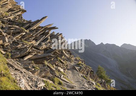 Frankreich, Isere (38), Valbonnais, Valjouffrey, Les Orgues de Valsenestre, Wandern im Herzen des Nationalparks Ecrins, auf dem Aufstieg zum Pass Cote Belle (alt: 2290 m) Stockfoto