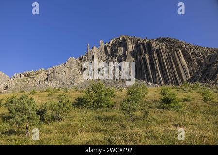 Frankreich, Isere (38), Valbonnais, Valjouffrey, Les Orgues de Valsenestre, Wandern im Herzen des Nationalparks Ecrins, auf dem Aufstieg zum Pass Cote Belle (alt: 2290 m) Stockfoto