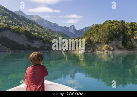 Frankreich, Isere, Souloise Schluchten, Sautet See und der Obiou Berg in der Nähe von Corps Dorf entlang Napoleon Trail (aus der Vogelperspektive) Stockfoto