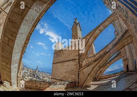 Terrasse der Kathedrale Santa Maria von Palma oder La Seu, eine gotische römisch-katholische Kathedrale in Palma, Mallorca, Spanien. Stockfoto