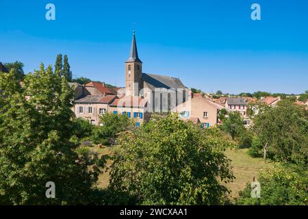 Frankreich, Mosel, Rodemack, Les Plus Beaux Villages de France (die schönsten Dörfer Frankreichs), die Kirche Saint Nicolas Stockfoto