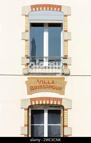Frankreich, Meurthe et Moselle, Villers les Nancy, Detail der Fassade der Villa Brindamour, einem Haus in der Avenue de la Liberation Stockfoto