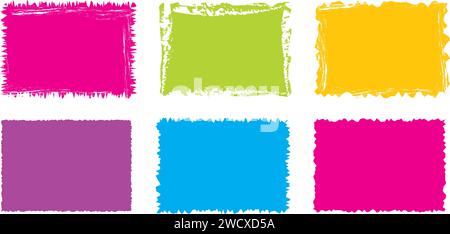 Gezacktes Rechteck. Helle Farben, einfache Formen. Rechteckige Papierschablone gezackt und rau. Stock Vektor