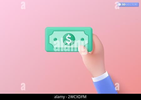 Symbol für 3D-Dollarscheine. Grünbuch-Rechnung, Bargeld, Zinssatz, Unternehmen und Finanzen, Investitionen, Finanz- und Zahlungskonzept. 3D-Vektor isoliert Stock Vektor