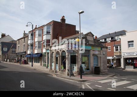 Eine Reihe von Geschäften in Swanage, Dorset, Großbritannien Stockfoto