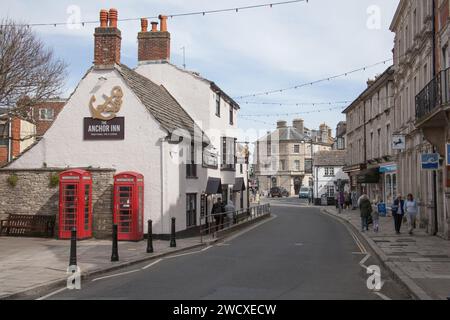 Eine Reihe von Geschäften in Swanage, Dorset, Großbritannien Stockfoto