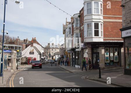 Eine Reihe von Geschäften in Swanage, Dorset, Großbritannien Stockfoto