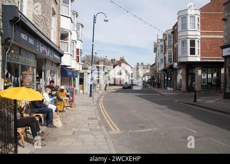 Eine Reihe von Geschäften in Swanage, Dorset, Großbritannien Stockfoto