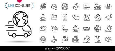 Paket mit den Symbolen für wlan, Platzierung und Paketrechnung. Piktogramsymbol. Vektor Stock Vektor