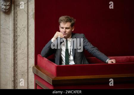 Paris, Frankreich. Januar 2024. Antoine Lesieur während einer Sitzung mit Fragen an die Regierung in der Nationalversammlung in Paris am 17. Januar 2024. Foto: Eliot Blondet/ABACAPRESS.COM Credit: Abaca Press/Alamy Live News Stockfoto