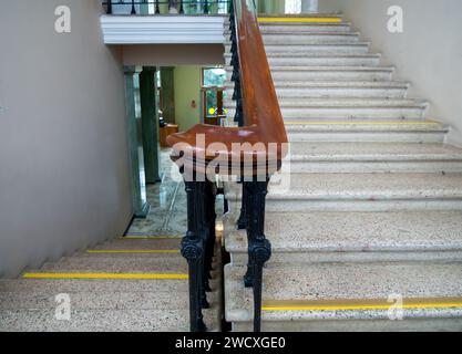 Marmortreppe mit lackiertem Geländer Stockfoto