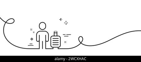 Symbol für Gepäcklinie. Mann mit Gepäckschild. Durchgehende Linie mit Wellung. Vektor Stock Vektor