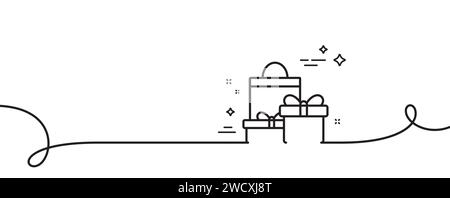 Symbol für Geschenkboxen. Präsenzzeichen. Durchgehende Linie mit Wellung. Vektor Stock Vektor