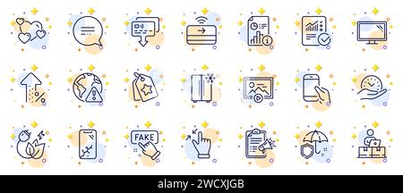 Gliederung der Symbole für Textnachrichten, grüne Energie und aufgebrochene Linien auf dem Smartphone für die Web-App. Piktogramsymbol. Vektor Stock Vektor