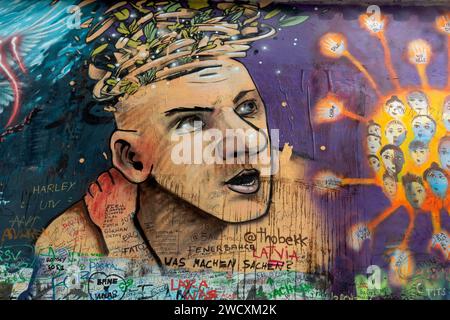 Wandgemälde an der Lennon-Mauer, Malá Strana, Prag, Tschechien. Stockfoto