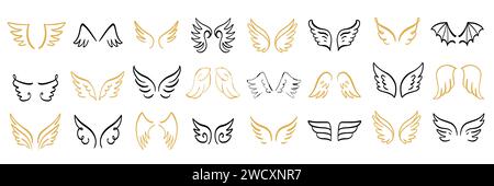 Heraldic Angel Wings Vintage-Set. Handgezeichnetes Logo Stock Vektor