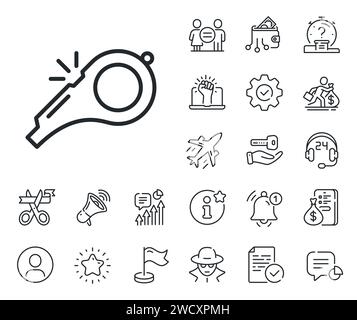 Symbol für die Whistle-Linie. Kick-off-Schild. Salaryman, Gleichstellung der Geschlechter und Alarmglocke. Vektor Stock Vektor