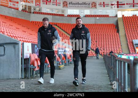 Blackpool, Großbritannien. Januar 2024. Richard O’Donnell von Blackpool trifft am 17. Januar 2024 in Blackpool (Foto: Gareth Evans/News Images) in Blackpool, Vereinigtes Königreich vor dem dritten Rundenspiel Blackpool gegen Nottingham Forest in der Bloomfield Road, Blackpool, Vereinigtes Königreich, am 17. Januar 2024 ein. (Foto: Gareth Evans/News Images/SIPA USA) Credit: SIPA USA/Alamy Live News Stockfoto