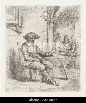 Inn, A. Schaub, nach Johannes Adrianus Schultz, 1830 - 1863 Druck sitzt Ein Mann an einem Tisch mit einem Glas in der Hand in einem gasthaus. Drei Männer um einen Tisch im Hintergrund. Papier Ätzglas, Haltegriffe Stockfoto
