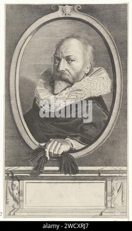 Portret van Pierre SCRiverius, Jan van de Velde (2), nach Frans Hals, 1626 Druck Porträt des Historikers und Schriftstellers Petrus Scriverius. Papierstich in den nördlichen Niederlanden Stockfoto