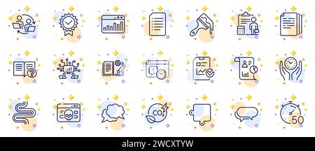 Überblick über die Symbole für Timer, Teamwork und Berichtszeilen für die Web-App. Piktogramsymbol. Vektor Stock Vektor