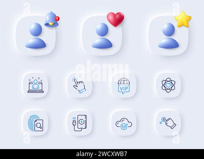 Symbole für Cloud Computing, Drag Drop und Inspect Line. Für Web-App drucken. Vektor Stock Vektor
