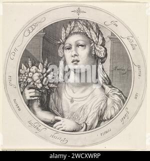 Ceres met cornucopia, Jacob Matham, 1599 - 1600 Print Haarlem Papierstich (Geschichte) Ceres (Demeter) Stockfoto