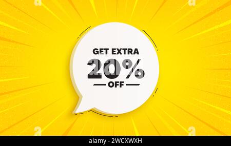 Sichern Sie sich 20 % Rabatt auf den Verkauf. Schild für Rabattangebot. Sonnenbanner mit Sprechblase. Vektor Stock Vektor