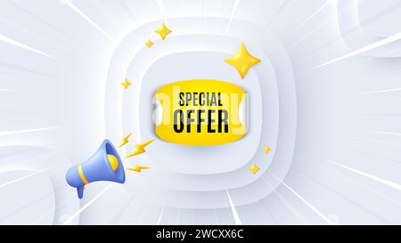 Aufkleber mit Sonderangeboten. Werbebanner mit Rabatt. Neumorphes Angebot 3D Banner, Poster. Vektor Stock Vektor