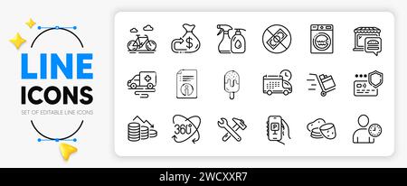 Symbole für Fahrrad, Wäscherei und beschädigte Linien. Für Web-App. Vektor Stock Vektor