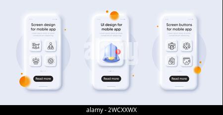 Einkaufsprozess, Rabatt und Businessman Case Line Icons Pack. Für Web-App. 3D-Modelle für Telefone. Vektor Stock Vektor