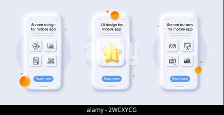 Teetasse, Anhang und Bankgeldlinie Icons Pack. Für Web-App. 3D-Modelle für Telefone. Vektor Stock Vektor