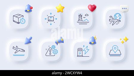 Symbole für Leuchtturm, Karton und Warnlinie. Für Web-App drucken. Vektor Stock Vektor