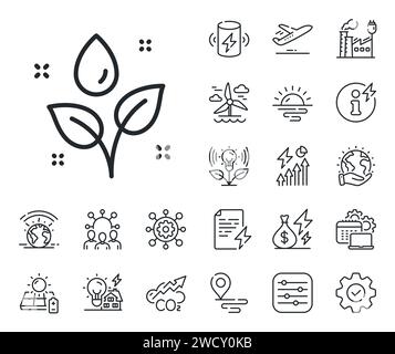 Symbol für die Bewässerungslinie der Pflanzen. Hinterlässt ein Tau-Zeichen. Energie, CO2-Abgase und Sonnenkollektor. Vektor Stock Vektor
