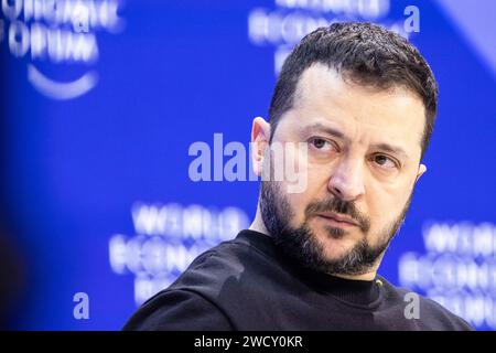 Davos, Schweiz. Januar 2024. Der ukrainische Präsident Wolodymyr Zelenski nimmt an einer Veranstaltung auf dem Weltwirtschaftsforum in Davos Teil. Quelle: Hannes P. Albert/dpa/Alamy Live News Stockfoto