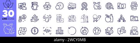 Uni Campus, regnerisches Wetter und Cyber Attack Line Icons Pack. Für Web-App. Vektor Stock Vektor