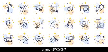 Beschreibung der Symbole für Parken, Spa-Steine und Hot Sale Line für die Web-App. Piktogramsymbol. Vektor Stock Vektor