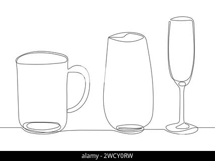 Gläser, Gläser für Cocktails, Säfte, Alkohol, Wein. Vektorsammlung von Trinkwasser Stock Vektor