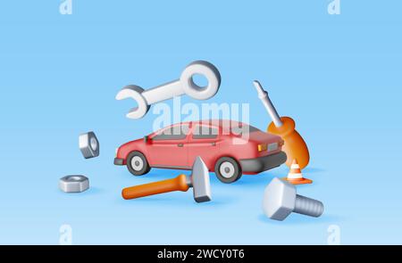 3D-Autoreparaturkonzept isoliert Stock Vektor