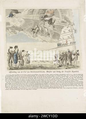 Cartoon on the Fall of Beurnonville, the French Minister of war, 1793, Anonym, 1793 Print Cartoon on the Capture of Pierre Riel de Beurnonville, the French Minister of war, in St. Amant dank des Verrats des überstürzten Dumouriez. Der Fall der Beurnonville wird als der Fall von Phaëthon dargestellt. Der Solarwagen wird von vier Eseln gezogen, die Patrioten (Oudaatje, Wybo Fijnje, Gerrit Pape und Pieter Cordemans) vertreten. Rechts ein zerbröckelnder Turm von Babel mit den Namen Breda, Geertruidenberg und Klundert. Rechts sieht eine Gruppe Franzosen mit Horror, links jubelnd Dutc Stockfoto