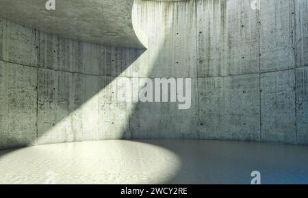 Moderne, minimalistische Innenausstattung aus leerem Beton. 3D-Hintergrund rendern Stockfoto