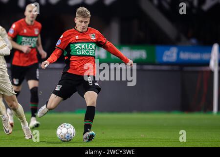 Nijmegen, Niederlande. Januar 2024. NIJMEGEN, NIEDERLANDE - 17. JANUAR: Magnus Mattsson von NEC läuft mit dem Ball während des TOTO KNVB Cup-Spiels zwischen NEC Nijmegen und Go Ahead Eagles am 17. Januar 2024 im Goffertstadion in Nijmegen, Niederlande. (Foto: Broer van den Boom/Orange Pictures) Credit: Orange Pics BV/Alamy Live News Stockfoto