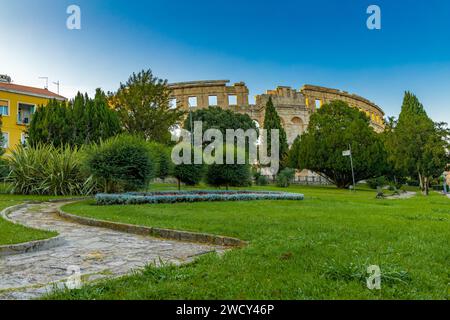 Amphitheater in Pula, Gladiatorenkampf Arena, Denkmäler in Kroatien Stockfoto