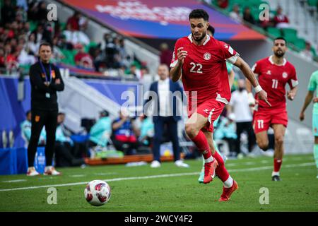 Doha, Katar, 17. Januar 2024, AFC Asian Cup 2023 Gruppe A - China 0:0 Libanon: Kapitän Zhang Lin Peng kann China nicht zum Sieg führen, erleidet aber beim Turnier einen weiteren torlosen Unentschieden Stockfoto