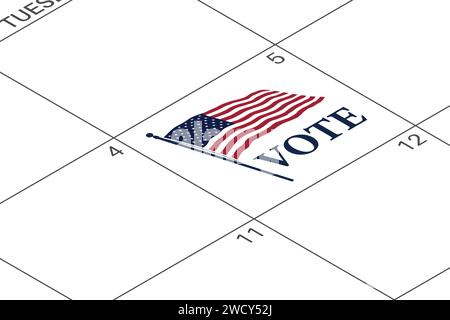 Symbol für die Erinnerung an die Wahlen. Kalender mit amerikanischem Sternsymbol. Stock Vektor